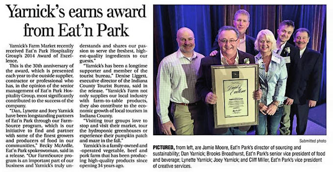 Yarnick's Farm wins award from Eat 'n Park!